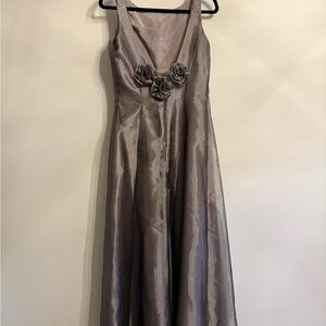 Vintage Dave & Johnny Silver Gray Floral-Applique  Maxi Dress